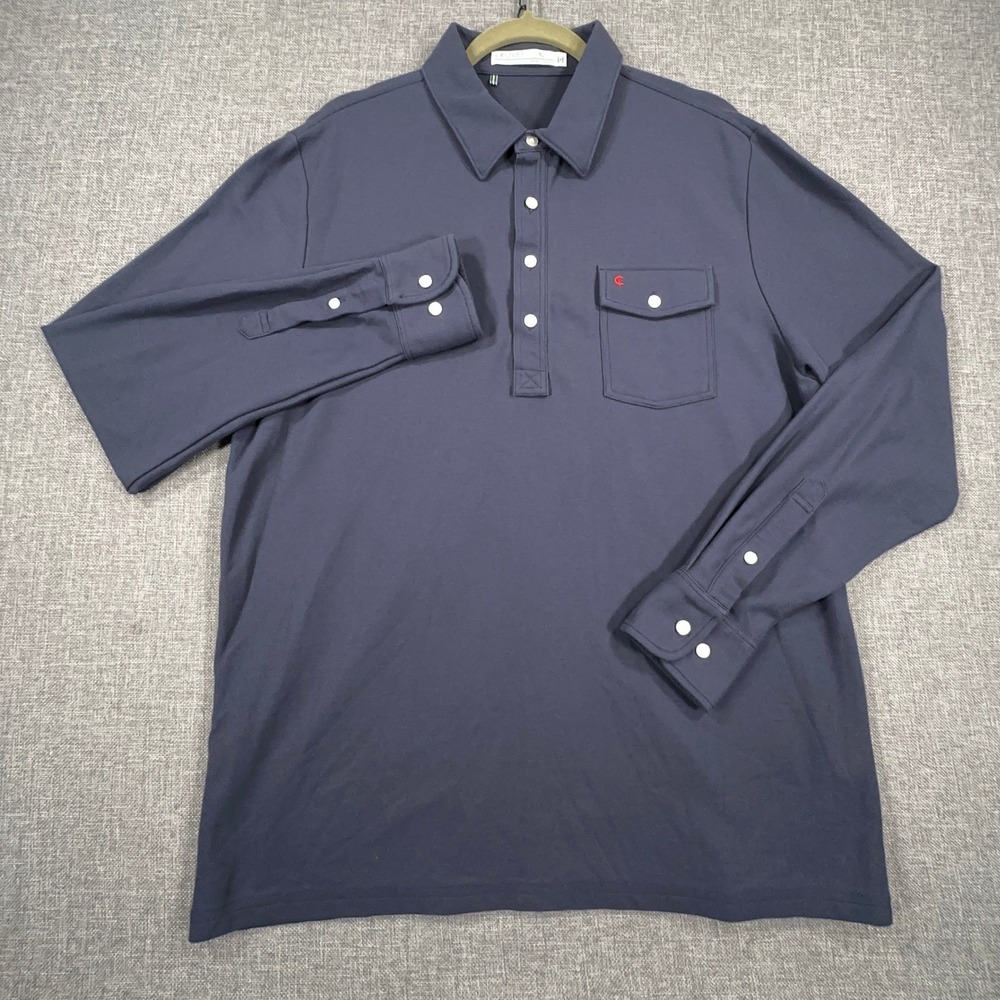Criquet Long Sleeve Players Polo Mens XL Peacoat Blue Cotton Country Club Shirt
